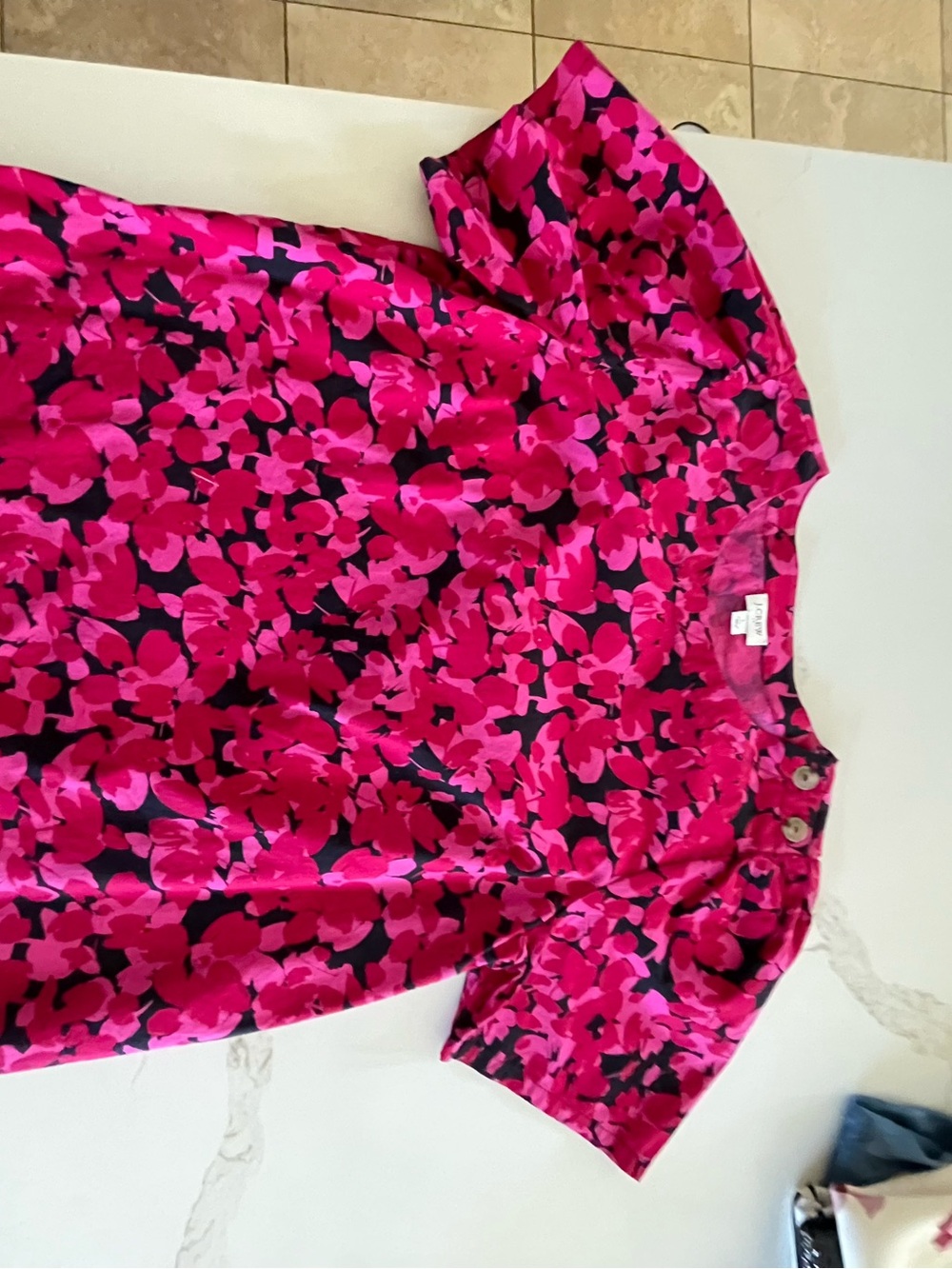 J. Crew Pink and Black Floral Short Sleeve Top